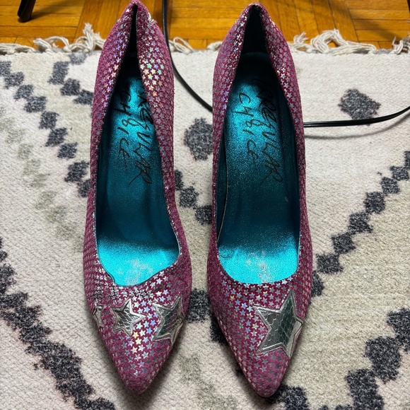 +++ RARE irregular choice shoes. Pink leather with holographic stars - Picture 3 of 6
